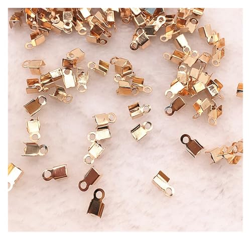 Seilendkappen 200 teile/los 2x6/4x8mm Quetschperlen Cove Verschlüsse Kordel Endkappen String Band Leder Clip Foldover for Halskettenverbinder(03 KC gold,2x6mm(about 200pcs)) von AYWTIUN