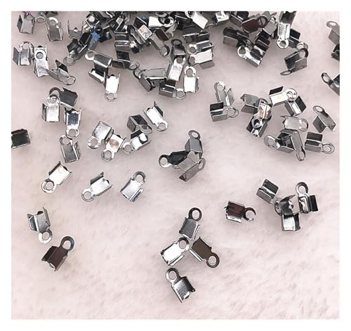 Seilendkappen 200 teile/los 2x6/4x8mm Quetschperlen Cove Verschlüsse Kordel Endkappen String Band Leder Clip Foldover for Halskettenverbinder(05 gunblack,4x8mm(about 200pcs)) von AYWTIUN