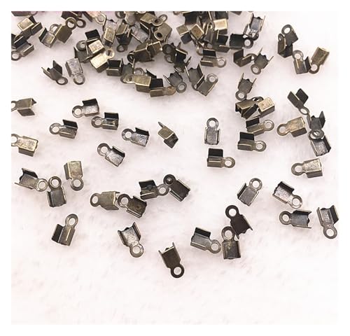 Seilendkappen 200 teile/los 2x6/4x8mm Quetschperlen Cove Verschlüsse Kordel Endkappen String Band Leder Clip Foldover for Halskettenverbinder(06 bronze,2x6mm(about 200pcs)) von AYWTIUN