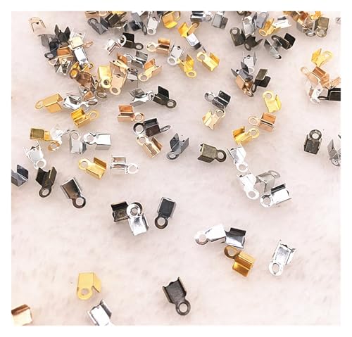 Seilendkappen 200 teile/los 2x6/4x8mm Quetschperlen Cove Verschlüsse Kordel Endkappen String Band Leder Clip Foldover for Halskettenverbinder(07 mixed color,4x8mm(about 200pcs)) von AYWTIUN