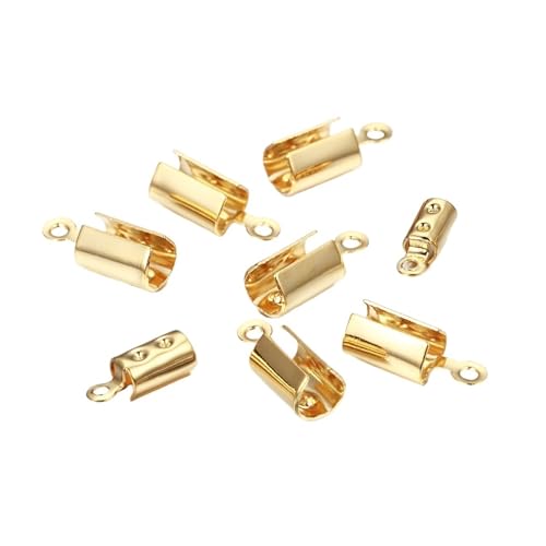 Seilendkappen 30 Stück Edelstahl-Seilkettenkordeln, Quetschperlen-Endkappen for die Schmuckherstellung, DIY-Komponenten, Armbänder, Halsketten, Quetschverschlüsse(Gold color,10x3.5mm) von AYWTIUN