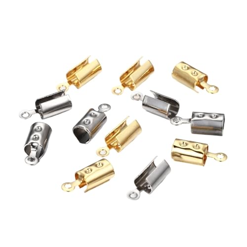 Seilendkappen 30 Stück Edelstahl-Seilkettenkordeln, Quetschperlen-Endkappen for die Schmuckherstellung, DIY-Komponenten, Armbänder, Halsketten, Quetschverschlüsse(Mixed color,8.4x2.5mm) von AYWTIUN