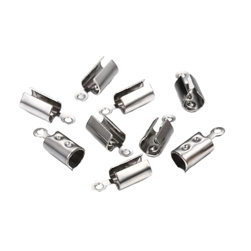 Seilendkappen 30 Stück Edelstahl-Seilkettenkordeln, Quetschperlen-Endkappen for die Schmuckherstellung, DIY-Komponenten, Armbänder, Halsketten, Quetschverschlüsse(Steel color,8.4x2.5mm) von AYWTIUN