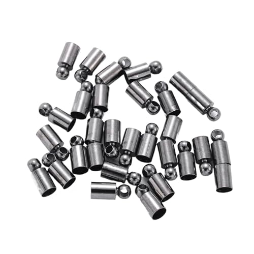 Seilendkappen 50 Stück Endkappen, Metallgewichtsschnalle, Quaste, Lederkordel-Endkappen, Quetschperlen, Kappen for Schmuckherstellung, DIY, grundlegendes Zubehör, 2–10 mm(Gun black,Diameter 2mm) von AYWTIUN