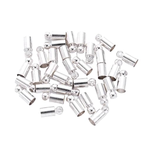 Seilendkappen 50 Stück Endkappen, Metallgewichtsschnalle, Quaste, Lederkordel-Endkappen, Quetschperlen, Kappen for Schmuckherstellung, DIY, grundlegendes Zubehör, 2–10 mm(Silver,Diameter 3.0mm) von AYWTIUN