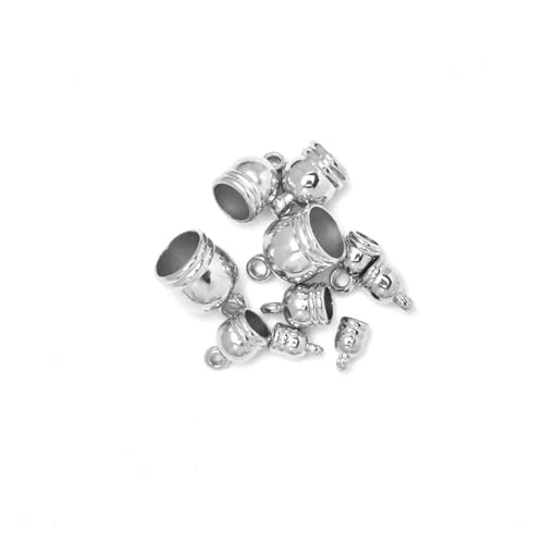 Seilendkappen 50 teile/los 4/5/6/8/10mm Endkappen Lederband Endverschlüsse Perle for runde Anschluss DIY Schmuck(Dull Silver,Inner Dia 5mm) von AYWTIUN