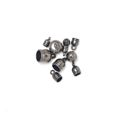 Seilendkappen 50 teile/los 4/5/6/8/10mm Endkappen Lederband Endverschlüsse Perle for runde Anschluss DIY Schmuck(Metal Black,Inner Dia 10mm) von AYWTIUN
