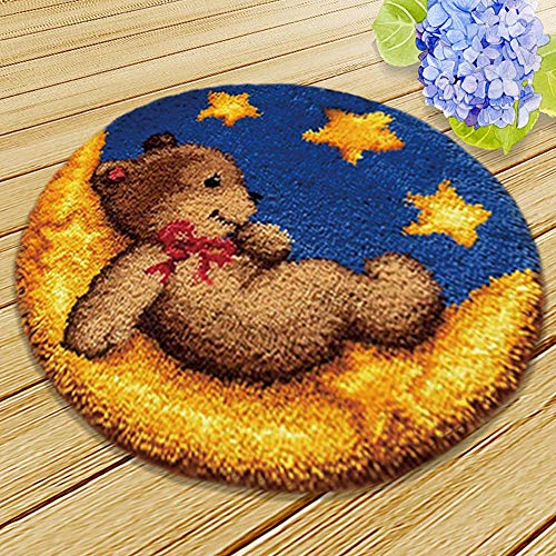 AYYDS 50cm Knüpfteppich Set Teppiche Knüpfen Kreuzstich Set für Kinder und Erwachsene DIY Handgefertigt Knüpfset Latch Hook Rug Making Werkzeug Kit (Bär) von AYYDS