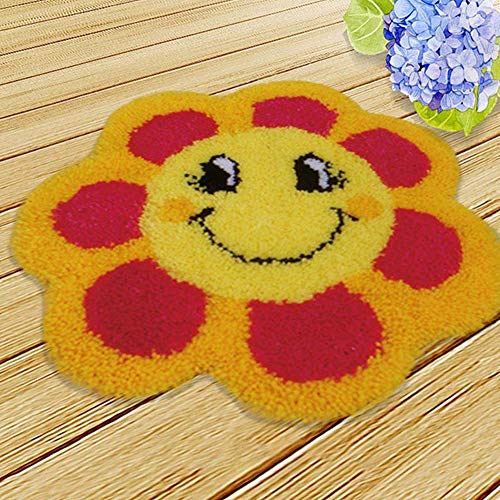 AYYDS 50cm Knüpfteppich Set Teppiche Knüpfen Kreuzstich Set für Kinder und Erwachsene DIY Handgefertigt Knüpfset Latch Hook Rug Making Werkzeug Kit (Blume) von AYYDS