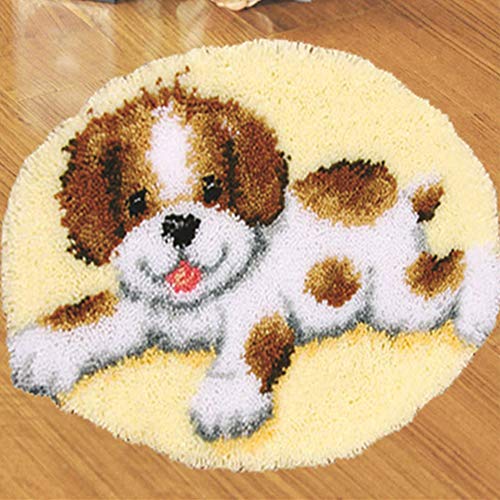 AYYDS 50cm Knüpfteppich Set Teppiche Knüpfen Kreuzstich Set für Kinder und Erwachsene DIY Handgefertigt Knüpfset Latch Hook Rug Making Werkzeug Kit (Hunde A) von AYYDS