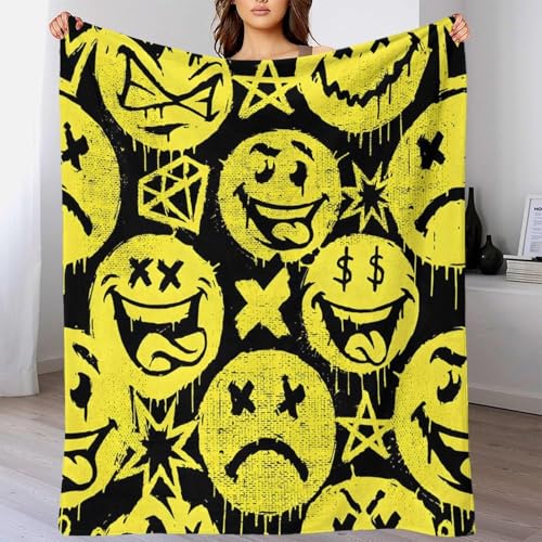 AYZOFCNDK Graffiti-Smiley-Spray-Art Kuscheldecke Flauschig Flanell 3D Gedruckte Decke,Sofa Bett Couch Weiche Fleece Decke Für Kinder Erwachsene Geschenk Zu Weihnachten Geburtstag 80x90inch(200x230cm) von AYZOFCNDK