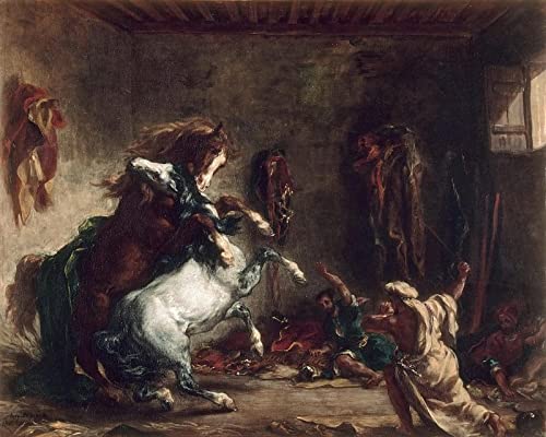 Bilder kunst leinwand Kunstdruck Leinwandbild Ölgemälde EU Gène Delacroix Arabische Pferde, die in einem Stall kämpfen für Wanddekoration 60x90cm von AZENZI