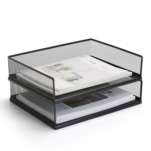 AZFUNN Briefablage aus Drahtgeflecht, Papierablage, Schreibtisch-Organizer, stapelbar, Metall, Frontlader-Dokumentenablage für Bürobedarf, Dokumentenablage (Querformat) von AZFUNN