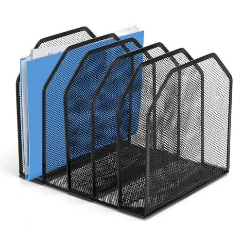 AZFUNN Vertikaler Schreibtisch-Organizer aus Netzstoff, Schreibtisch-Dokumentensortierer und Ordnerhalter für Büro, Zuhause, Klassenzimmer, Schwarz (5 Abschnitte) von AZFUNN