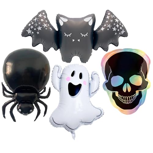Halloween-Folienballons, Geisterballons, Fledermaus-Schädel, Spide-Ballon für Halloween, gruselige Geburtstagsparty-Dekorationen, Süßes oder Saures, Themenparty-Dekor-Set, 4 Stück Halloween-Folienballons, Geisterballons, Fledermaus-Schädel, Spide-Ballon für Halloween, gruselige Geburtstagsparty-Dekorationen, Süßes oder Saures, Themenparty-Dekor-Set, 4 Stück von AZGRUEILK
