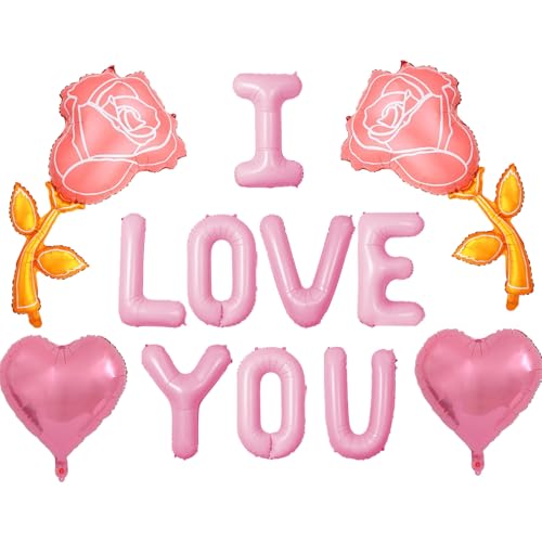 Luftballons mit Aufschrift "I Love You", rosa Herzballons, Rosenballon für Valentinstag, Party, Dekoration, Hochzeitstag, Brautparty, Verlobung, Party, Dekor, Zubehör, Set, 12 Stück Luftballons mit Aufschrift "I Love You", rosa Herzballons, Rosenballon für Valentinstag, Party, Dekoration, Hochzeitstag, Brautparty, Verlobung, Party, Dekor, Zubehör, Set, 12 Stück von AZGRUEILK