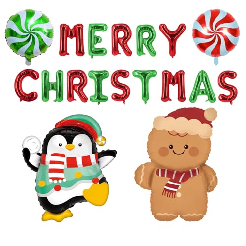 Weihnachts-Folienballons, rote und grüne Frohe Weihnachten, Luftballons, niedlicher Pinguin, Süßigkeiten, Lutscher, Lebkuchenmann, Ballon für Neujahrsparty-Dekorationen, Weihnachts-Party-Zubehör, 18 Weihnachts-Folienballons, rote und grüne Frohe Weihnachten, Luftballons, niedlicher Pinguin, Süßigkeiten, Lutscher, Lebkuchenmann, Ballon für Neujahrsparty-Dekorationen, Weihnachts-Party-Zubehör, 18 von AZGRUEILK