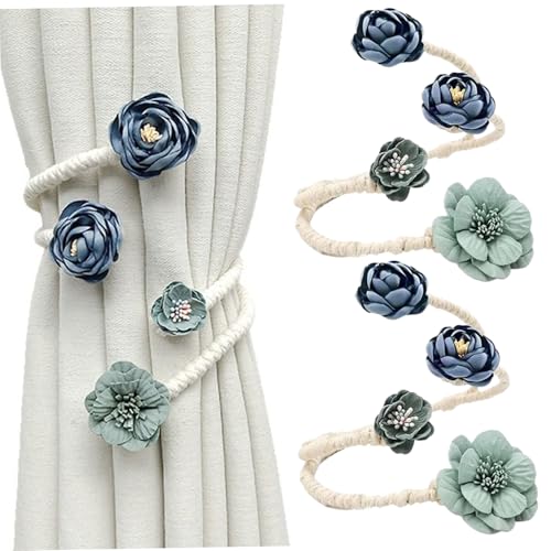 AZIDWERYQ 2pcs Blumenvorhang Tiebacks 18, 5 Zoll Polyester & Baumwollvorhang Tiebacks Blue Decorative Biege Backs für Zuhause, Hotelbindung von AZIDWERYQ