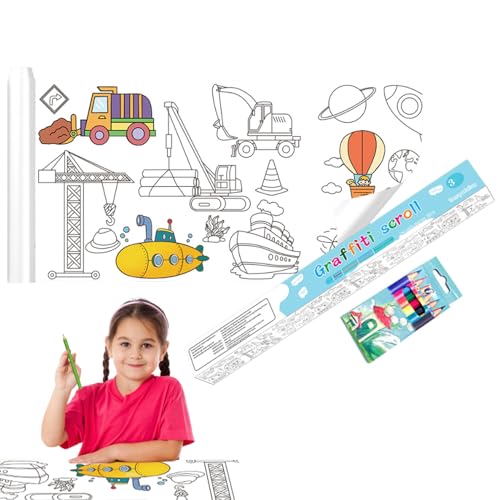 AZIDWERYQ Kinderzeichnung Rollen Malvorlagen Roll 15x118 im klebrigen DIY -Malerei Poster mit Farbstiften Geburtstag für Kindertransportwerkzeuge Kinder Zeichnen von AZIDWERYQ