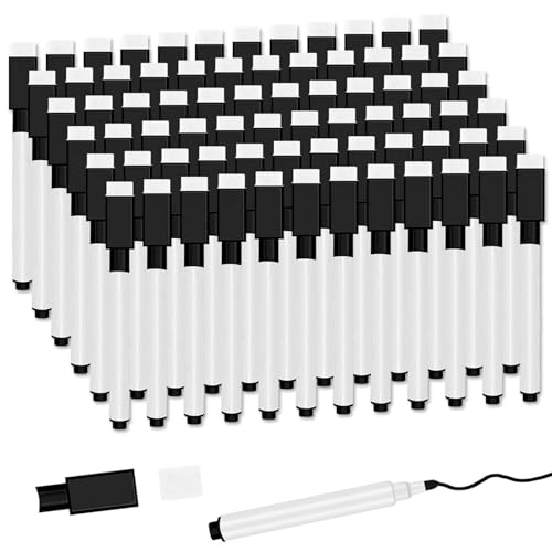 AZIDWERYQ Magnetische, trocken abwischbare Marker mit Radierkappe, 11,4 cm Länge, feine Spitze, trocken abwischbar, schwarze Farbe, Whiteboard für Schule, Büro, feine Spitze, 72 Stück AZIDWERYQ Magnetische, trocken abwischbare Marker mit Radierkappe, 11,4 cm Länge, feine Spitze, trocken abwischbar, schwarze Farbe, Whiteboard für Schule, Büro, feine Spitze, 72 Stück von AZIDWERYQ