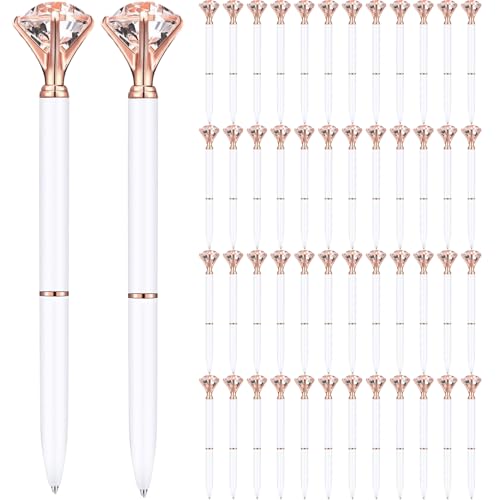Kugelschreiber schwarze Tinte 50pcs Feinsteck Diamantstifte Weiß und Roségold 5, 5 Länge Fancy Stift für Frauen abnehmbarer einfacher Nachfüllstallpunkt für Schule, Büro, Business Black Tinte von AZIDWERYQ