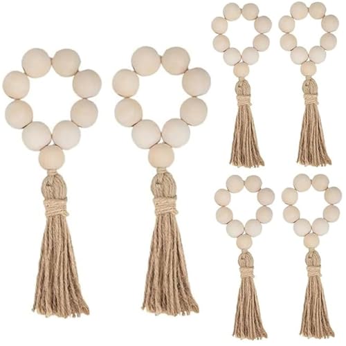 Serviettenringe Set von 6, Boho -Serviettenringe mit Holzperlen und Quastenseil für Boho -Tischdekor, Frühlingsbankett, Hochzeit, Holiday Dinner Party Holz von AZIDWERYQ