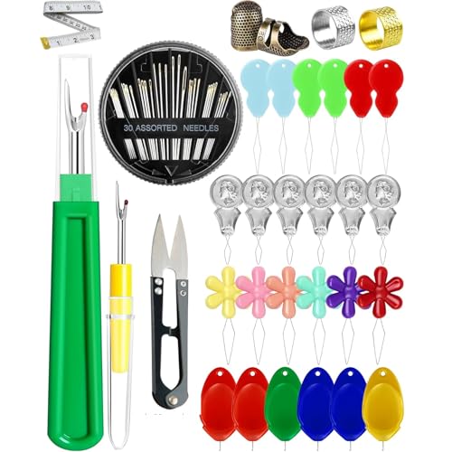 33-teiliges Nähnadel-Set, 30 Handnähnadeln, 24 Nadeleinfädler, 2 Nahttrenner, 1 Schere, 4 Fingerhut und 1 Maßband für alle Arten von Näharbeiten von AZIDWJN
