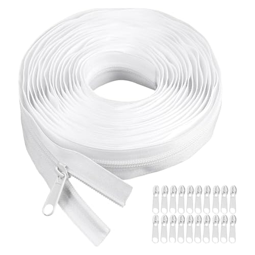 Endlosreißverschluss mit Zipper, 10m Nylon Reißverschluss mit 20 Reißverschlusszügen für Kleidung Tasche Mäppchen Bettwäsche, Weiß Endlosreißverschluss mit Zipper, 10m Nylon Reißverschluss mit 20 Reißverschlusszügen für Kleidung Tasche Mäppchen Bettwäsche, Weiß von AZIDWJN