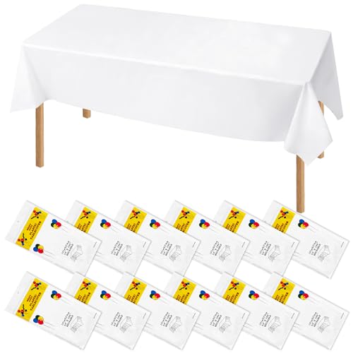 AZKEEGREY 12 Stück Tischdecke Weiß 137 x 274 cm, Wasserdicht Kunststoff Tischdecken, Rechteckige Tischtuch für Party Biertisch Picknick Gastronomie von AZKEEGREY