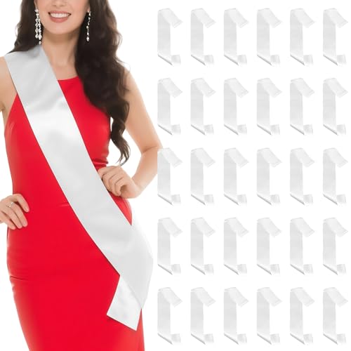 AZKEEGREY 30 Pack White Sash Blank Satin Schärpen Plain Pageant Sash DIY Schärpen für Bridae, Hochzeit, Personalisierte Geburtstag Schärpen 160 * 9.5CM von AZKEEGREY