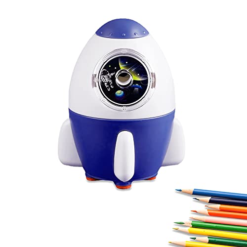 Manueller Bleistiftspitzer – niedlicher Bleistiftspitzer mit Stifthalter, geeignet für Buntstifte (6–8 mm), Kawaii, bezaubernd für Schüler/Grundschule/Klassenzimmer (Blue Rocket #2) von AZLNRMU