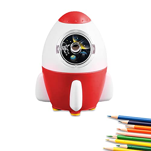 Manueller Bleistiftspitzer – niedlicher Bleistiftspitzer mit Stifthalter, geeignet für Buntstifte (6–8 mm), Kawaii, bezaubernd für Schüler/Grundschule/Klassenzimmer (Red Rocket) von AZLNRMU