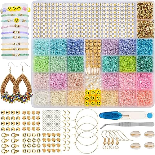 AZSJML 12000 Stück 24 Farben DIY Armband Schmuckherstellung Kit Perlen für Armbänder Schmuck, 3mm Perlen Set zum Auffädeln Schmuck Selber Machen Perlenset, für Weihnachten, Feiertage, Geburtstage von AZSJML