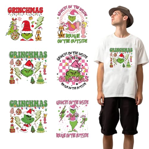 6 Stück niedliche rosa Weihnachts-Bügelbilder, Cartoon-Weihnachten, HTV, zum Aufbügeln, Weihnachten, Grinchs, Wärmetransfer-Designs, Aufkleber für T-Shirts, Kleidung, Kissenbezüge, Hoodies, Kleidung, 6 Stück niedliche rosa Weihnachts-Bügelbilder, Cartoon-Weihnachten, HTV, zum Aufbügeln, Weihnachten, Grinchs, Wärmetransfer-Designs, Aufkleber für T-Shirts, Kleidung, Kissenbezüge, Hoodies, Kleidung, von AZTSYT