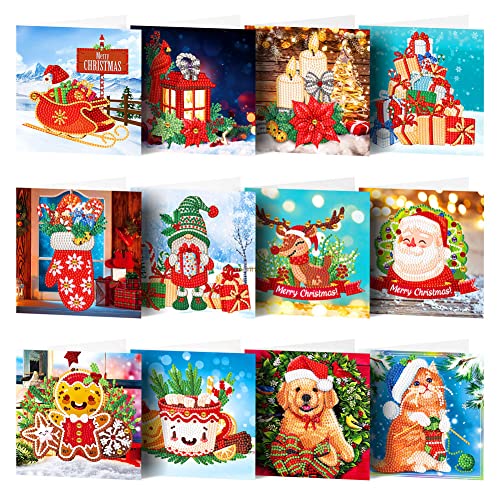 AZURAOKEY Diamond Painting Weihnachtskarte, DIY Handgemachte Karten Weihnachten Grußkarten Urlaub Party Karten for Xmas Neujahr for Freunde und Familie von AZURAOKEY