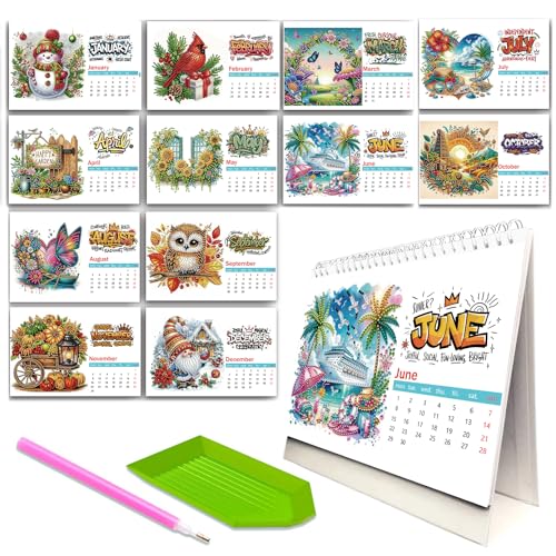 Diamond Painting Kalender 2026, DIY Diamond Malerei Stehender Schreibtischkalender Weihnachtsdekor, Jan 2026 - Dez, 12 Monatskalender, DIY Kalender 2026 Geschenk von AZURAOKEY