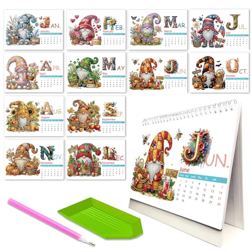 Diamond Painting Kalender 2026, DIY Diamond Malerei Stehender Schreibtischkalender Weihnachtsdekor, Jan 2026 - Dez, 12 Monatskalender, DIY Kalender 2026 Geschenk von AZURAOKEY