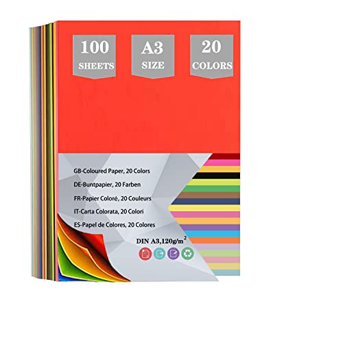 100 Blatt Tonpapier A3 Bunt, A3 Buntes Papier Bastelpapier 20 Farben -120g/m², Farben Papier Buntpapierset für Diy Origami und Bastelprojekte 100 Blatt Tonpapier A3 Bunt, A3 Buntes Papier Bastelpapier 20 Farben -120g/m², Farben Papier Buntpapierset für Diy Origami und Bastelprojekte von AZVIEY