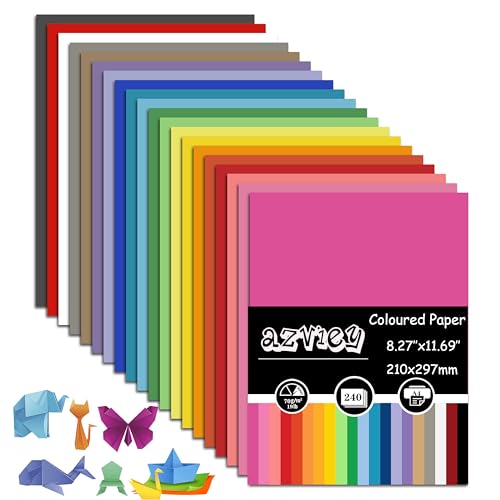 240 Blatt Buntes Papier A4, 20 Farben Tonpapier A4 Bunt Farbiges Papier Faltpapier, (70 g/m²) Bastelpapier Origami Papier Zweiseitig für Diy Origami und Bastelprojekte von AZVIEY