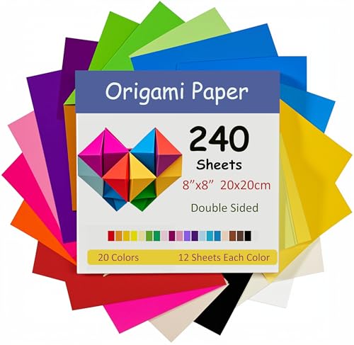 240 Blatt Origami Papier, 20 x 20 cm, doppelseitig, 70 g/m², 20 Farben, groß faltpapier quadrate für Kinder, DIY, Schule, Kunst, Bastelprojekte, Kinder und Erwachsene 240 Blatt Origami Papier, 20 x 20 cm, doppelseitig, 70 g/m², 20 Farben, groß faltpapier quadrate für Kinder, DIY, Schule, Kunst, Bastelprojekte, Kinder und Erwachsene von AZVIEY