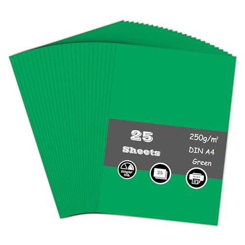 25 Blatt Tonpapier Grün, 250g/m² Tonkarton - DIN A4 Bastelkarton für Malen Kartenherstellung Einladungen Scrapbook Basteln von AZVIEY