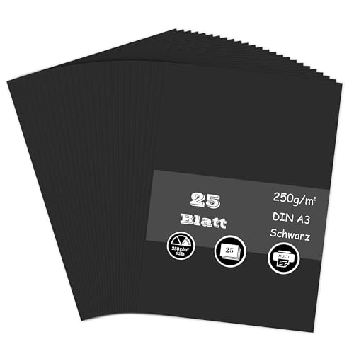 25 Blatt Tonpapier Schwarz, 250g/m² Tonkarton - DIN A3 Bastelkarton für Malen Kartenherstellung Einladungen Scrapbook Basteln 25 Blatt Tonpapier Schwarz, 250g/m² Tonkarton - DIN A3 Bastelkarton für Malen Kartenherstellung Einladungen Scrapbook Basteln von AZVIEY