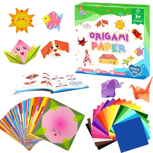 Origami Set für Kinder, 208 Blätter Origami Papier mit 54 Mustern, 15x15cm Origami Kit mit Anleitung Buch, für DIY Kunst und Bastelprojekte, Geschenk für 3-12 Jahre Anfänger Kinder Jungen Mädchen von AZVIEY