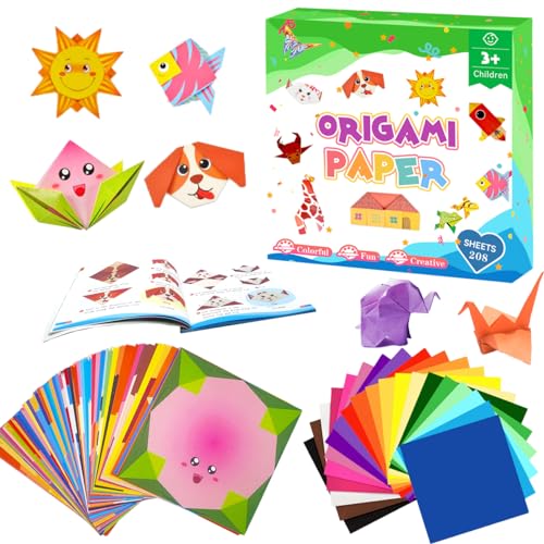 Origami Set für Kinder, 208 Blätter Origami Papier mit 54 Mustern, 15x15cm Origami Kit mit Anleitung Buch, für DIY Kunst und Bastelprojekte, Geschenk für 3-12 Jahre Anfänger Kinder Jungen Mädchen von AZVIEY