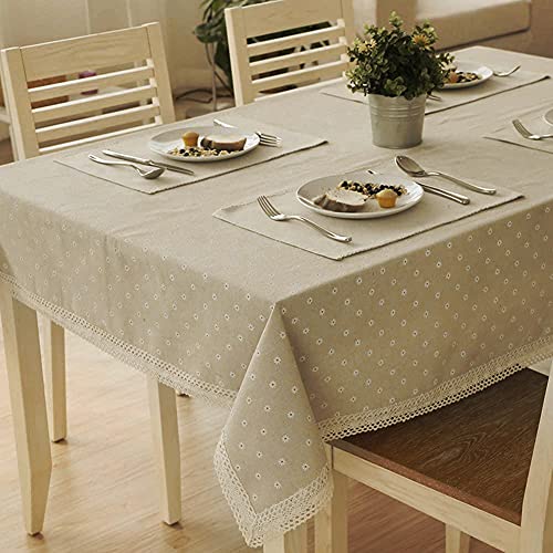 Tischdecke aus Leinentuch, Spitzen-Design mit weißen Gänseblümchen, Baumwolle / Leinen, 100*150cm von AZX