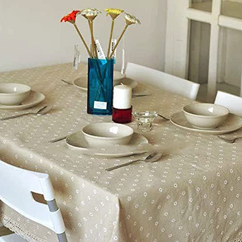 Tischdecke aus Leinentuch, Spitzen-Design mit weißen Gänseblümchen, Baumwolle / Leinen, 140*180cm von AZX