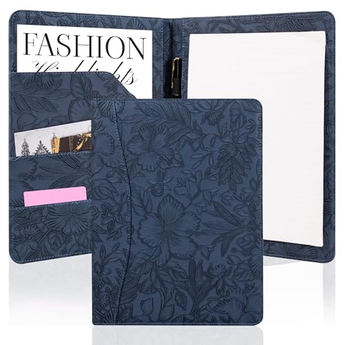 AZXCG Geprägter Padfolio-Ordner aus Leder, für Interviews, Lebenslauf, Visitenkartenhalter, Organizer mit A4-Notizblöcken für Männer und Frauen (blau) von AZXCG