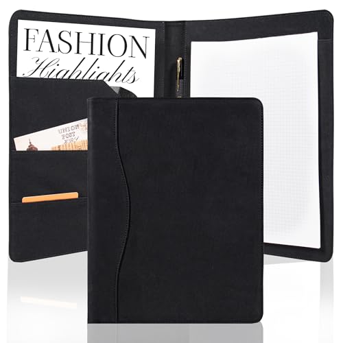 AZXCG Padfolio-Ordner aus echtem Leder, für Vorstellungsgespräche, Visitenkartenhalter, Organizer mit A4-Notizblöcken für Männer und Frauen, Schwarz AZXCG Padfolio-Ordner aus echtem Leder, für Vorstellungsgespräche, Visitenkartenhalter, Organizer mit A4-Notizblöcken für Männer und Frauen, Schwarz von AZXCG