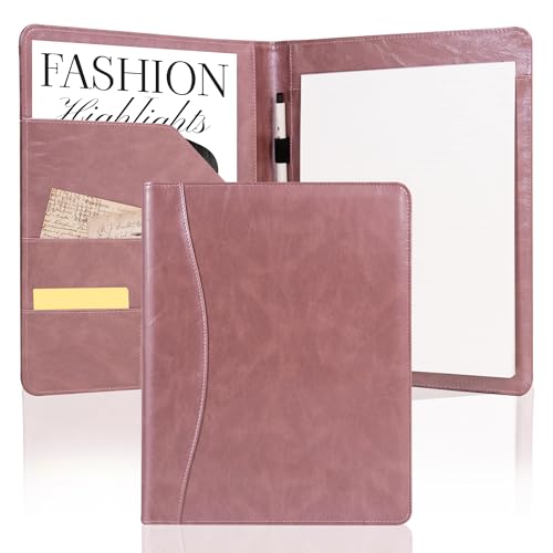 AZXCG Padfolio Portfolio-Ledermappe, Vorstellungsgesprächsmappe, Visitenkartenhalter, Organizer mit A4-Notizblöcken, Geschenk für sie (Roségold) von AZXCG