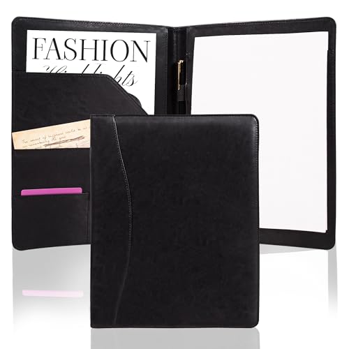 AZXCG Padfolio Portfolio-Ledermappe, Vorstellungsgesprächsmappe, Visitenkartenhalter, Organizer mit A4-Notizblöcken für Männer und Frauen (schwarz) von AZXCG